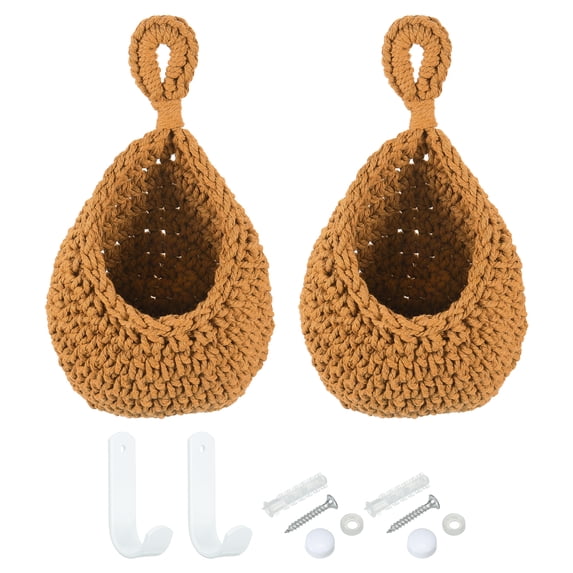Uxcell Hanging Fruit Baskets for Kitchen, Small Size Hanging Basket, Caramel Color, 2Pack