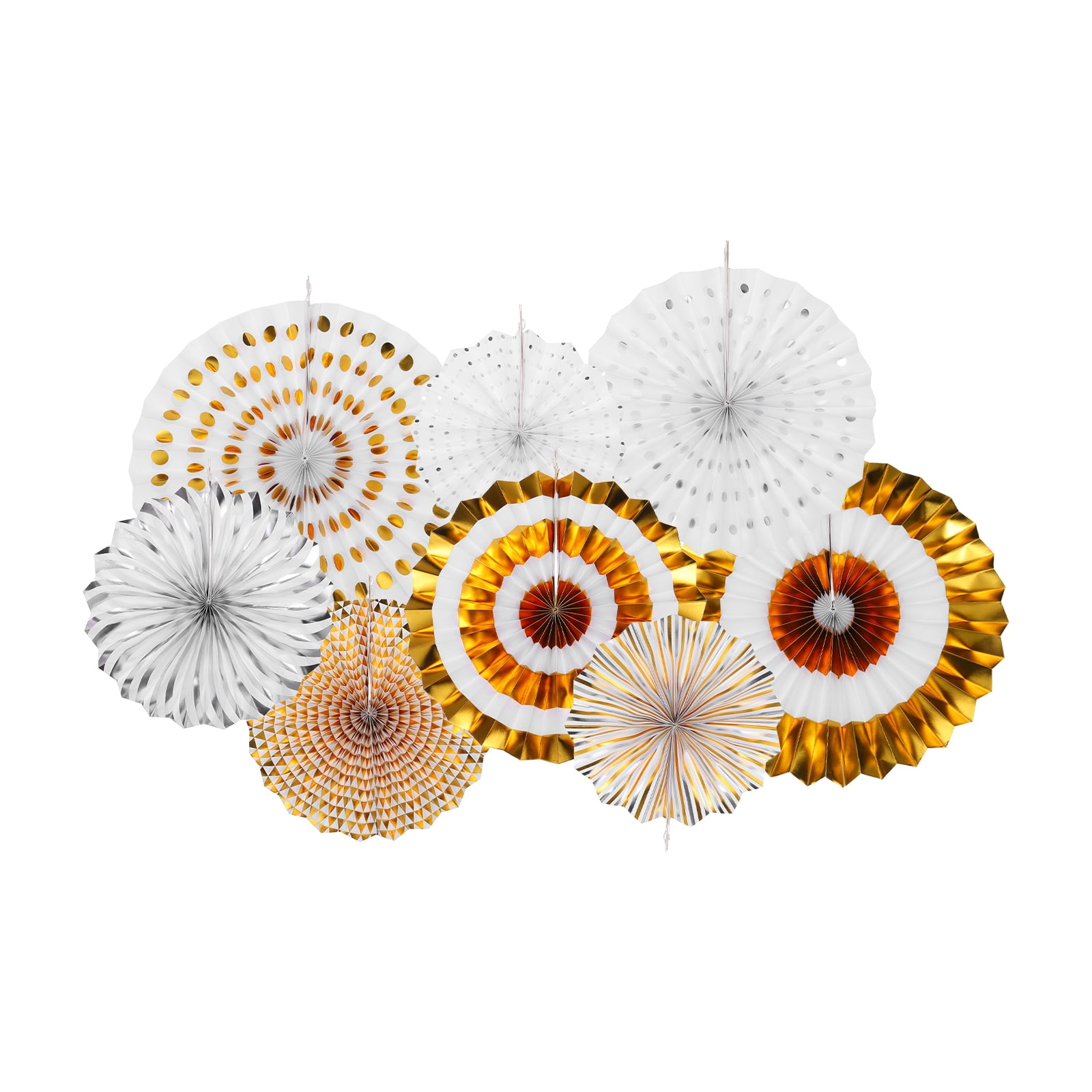 Gold and Silver Foldable Paper Fan Party Decorations Set
