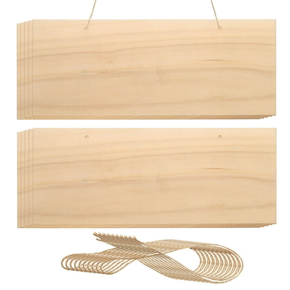 Uxcell Hanging Wood Sign with String, 10"x4" Rectangle Wooden Blank Wood Plaque for Painting, Writing, Door Hanger,10pcs