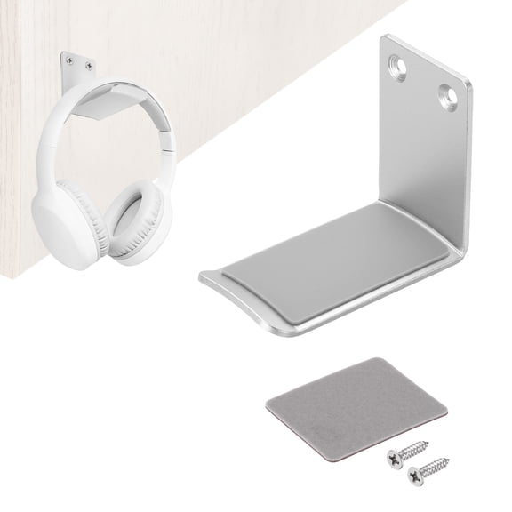 Uxcell Headphone Holder Stand Aluminum Headset Hook Headphone Clip Under Desk Hanger with Tape and Screws for Bedrooms Study Libraries Offices, Silver (5.5cm)
