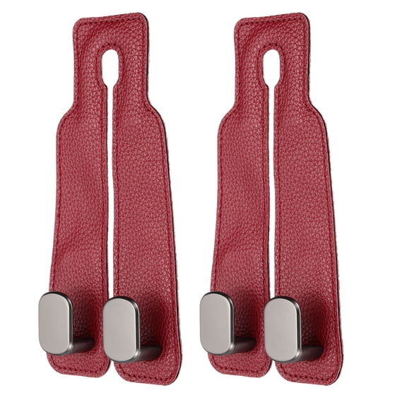 Uxcell Headrest Hooks for Car, 2 Pcs Car Seat Back Organizers Storage Headrest Hook Leather Double Hanger Purse Holder for Cute Purses Bags, Red-Gray