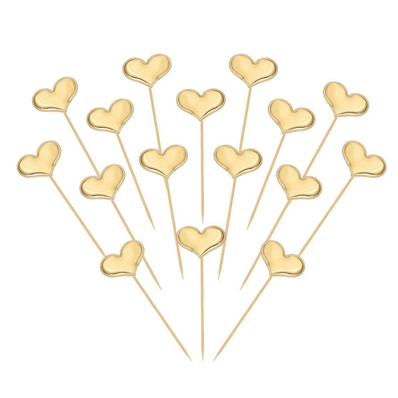 Uxcell Heart Cupcake Toppers Love Heart Cake Toppers Mini Cupcake Picks, Fit for Wedding Engagement Birthday Party Gold