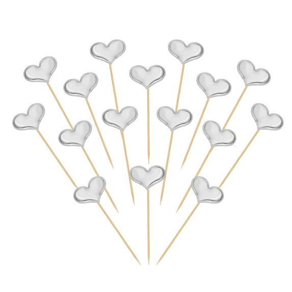 Uxcell Heart Cupcake Toppers Love Heart Cake Toppers Mini Cupcake Picks, Fit for Birthday Party Cake Decorations Silver