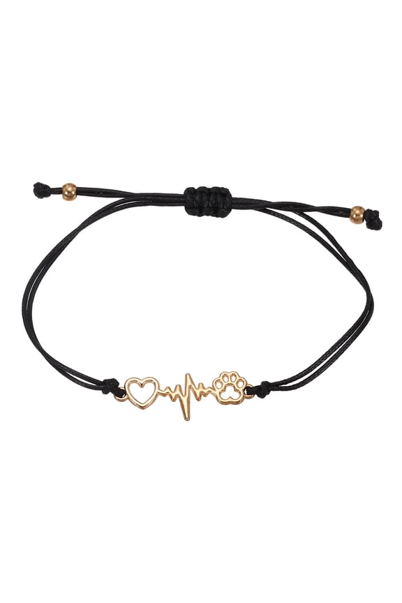 Heart Dog Paw Bracelet for Women, Cat Paw Pet Print Memorial Rope Bracelet Handmade Adjustable String Gold