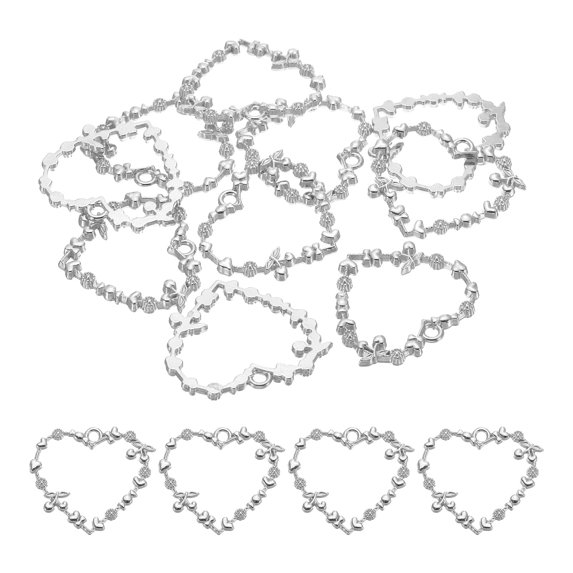 Uxcell Heart Flower Shape Alloy Open Back Bezel Pendants DIY Hollow Frame, Light Silver 10 Pack