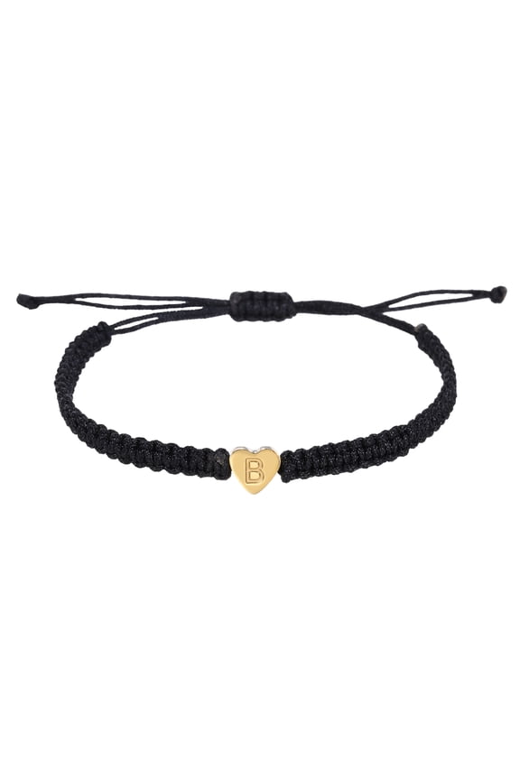 Heart Initial Bracelets for Men, Adjustable Handmade Rope Braided Initial String Bracelets for Women Men Matching Couple Gifts Friendship(Black, B)