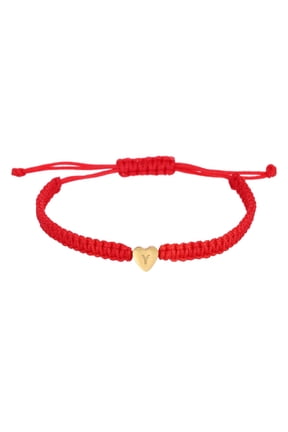 Heart Initial Bracelets for Men, Adjustable Handmade Rope Braided Initial String Bracelets for Women Men Matching Couple Gifts Friendship(Red, Y)