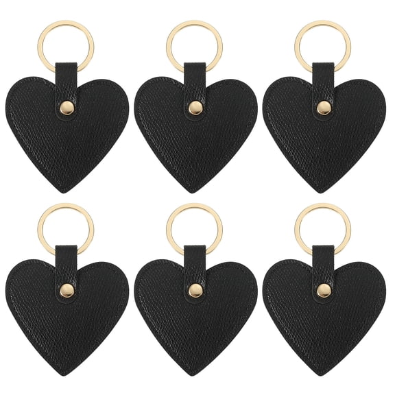 Uxcell Heart Leather Keychains Leather Key Fobs with Key Rings Keychain Holder for Wedding Gifts Black 6 Pcs