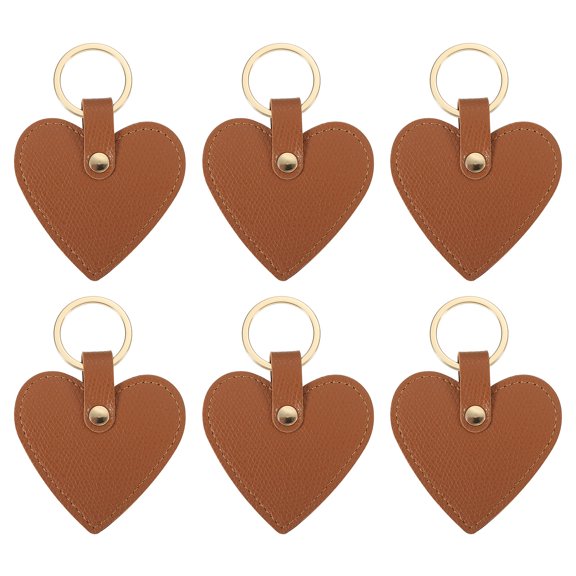 Uxcell Heart Leather Keychains Leather Key Fobs with Key Rings Keychain Holder for Wedding Gifts Brown 6 Pack