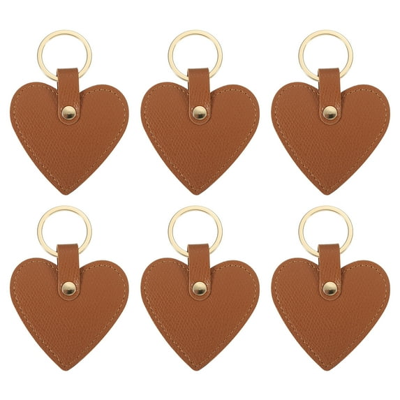 Uxcell Heart Leather Keychains Leather Key Fobs with Key Rings Keychain Holder for Wedding Gifts Brown 6 Pack
