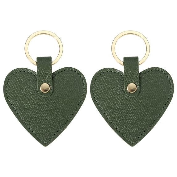 Uxcell Heart Leather Keychains Leather Key Fobs with Key Rings Keychain Holder for Wedding Gifts Green 2 Pack