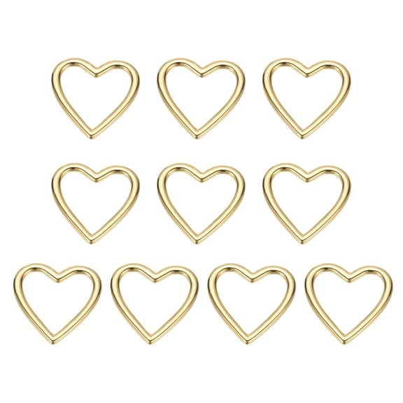 Uxcell Heart Linking Rings, 10 Pcs Jump Ring Connector Open Bezels Heart Charm for Jewelry Making Supplies DIY Craft Keychains Necklaces Earrings, Gold Tone, 25 x 19mm