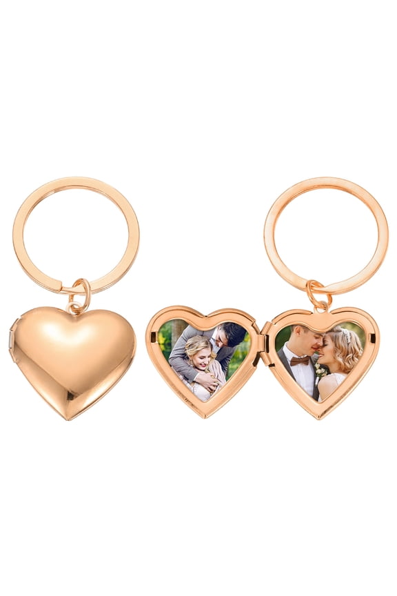 Heart Locket Keychain for Women, Rose Gold Retro Photo Locket Charm Stainless Steel Heart Picture Pendant Key Chains with Gift Box for Birthday Wedding Valentine Gift, 27x28.5mm