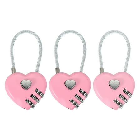 Uxcell Heart Padlock, 3 Digit Combination Lock Heart Shape Mini Code Locks for Jewelry Storage Box Valentine Gift Travel Bags Gym Outdoor Combo Lock, Pink, Pack of 3