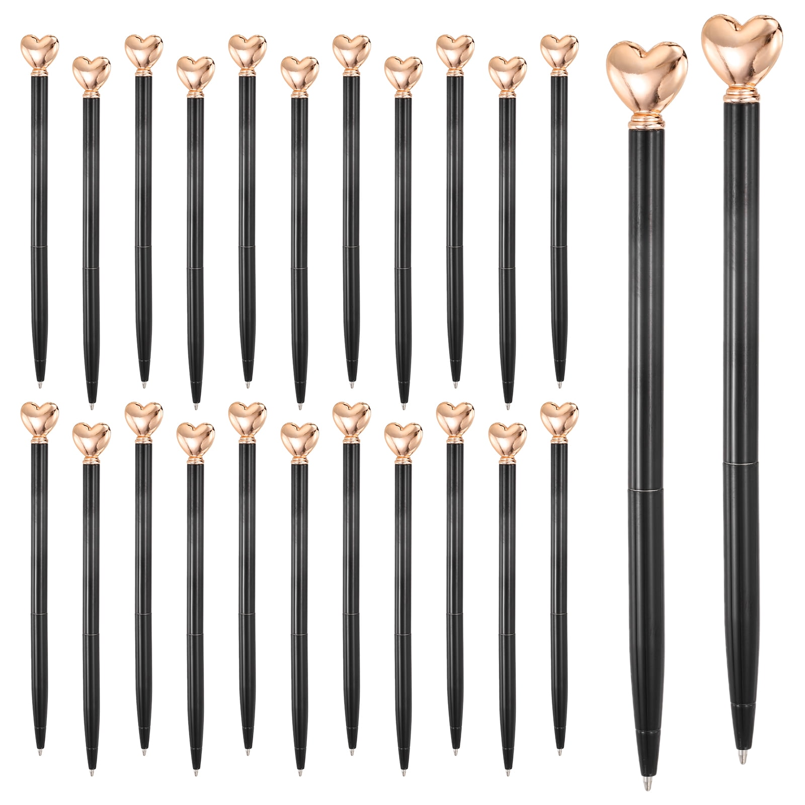 Uxcell Heart Pens 1.0 mm Black Ink, 24 Pcs Metal Cute Pens Heart Ballpoint Retractable for Women Wedding Office Party, Black/Rose Gold