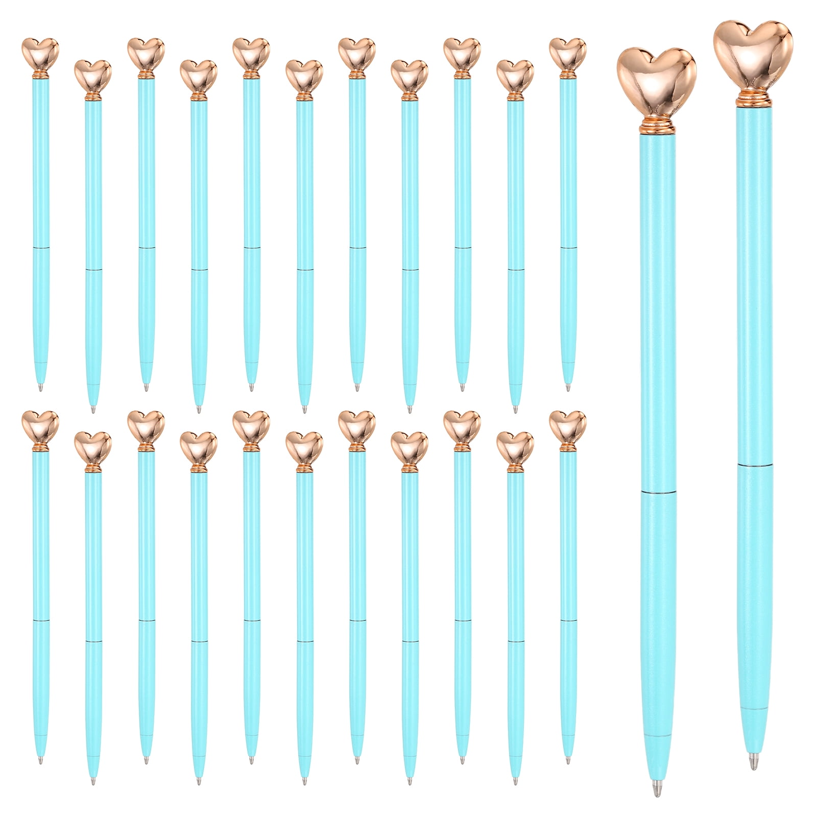 Uxcell Heart Pens 1.0 mm Black Ink, 24 Pcs Metal Cute Pens Heart Ballpoint Retractable for Women Wedding Office Party, Candy Blue/Rose Gold