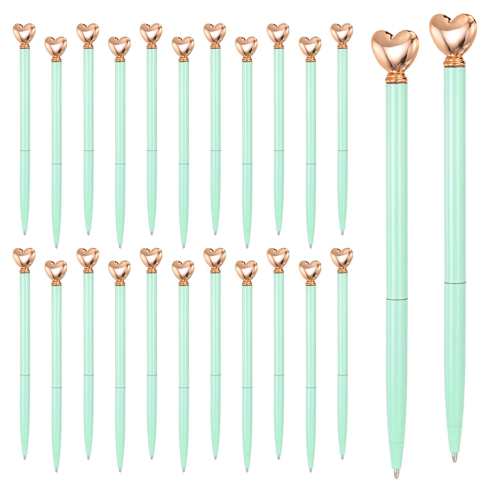 Uxcell Heart Pens 1.0 mm Black Ink, 24 Pcs Metal Cute Pens Heart Ballpoint Retractable for Women Wedding Office Party, Candy Green/Rose Gold