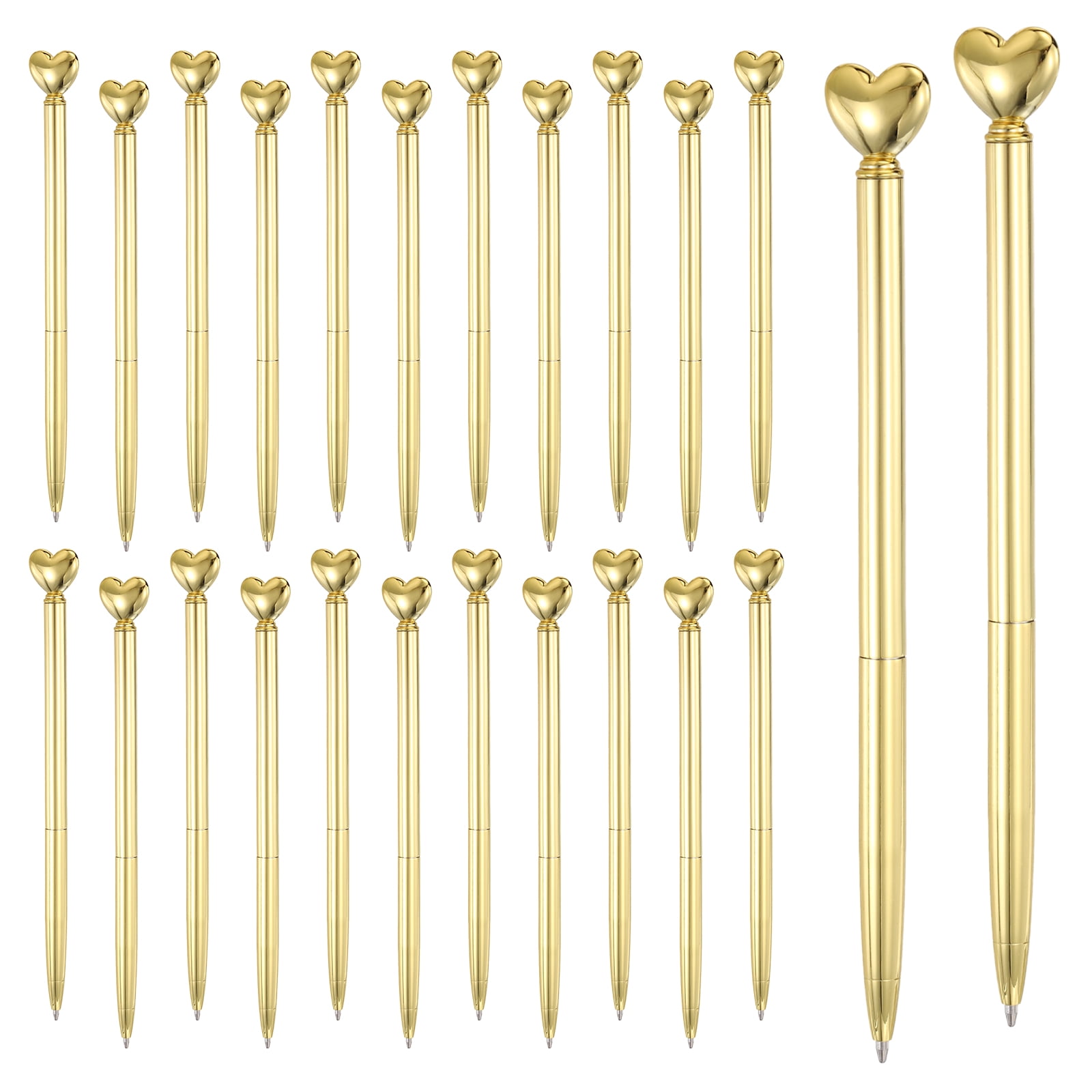 Uxcell Heart Pens 1.0 mm Black Ink, 24 Pcs Metal Cute Pens Heart Ballpoint Retractable for Women Wedding Office Party, Electroplated Gold