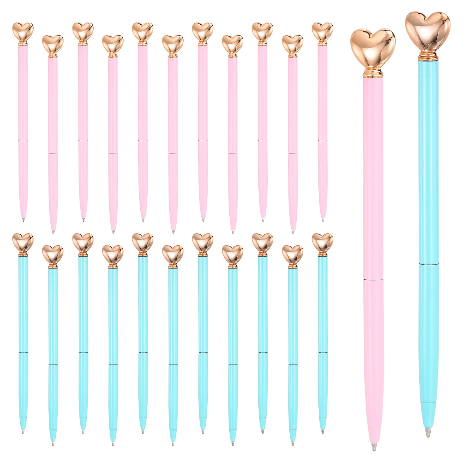 Uxcell Heart Pens 1.0 mm Black Ink, 24 Pcs Metal Cute Pens Heart Ballpoint Retractable for Women Wedding Office Party, Pink/Candy Blue/Rose Gold