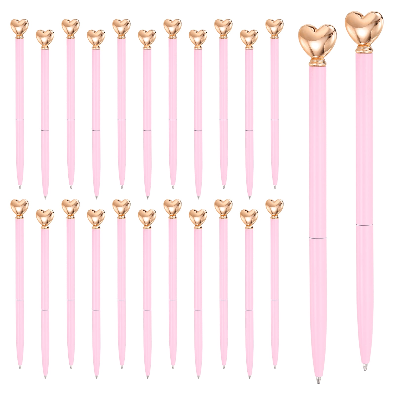 Uxcell Heart Pens 1.0 mm Black Ink, 24 Pcs Metal Cute Pens Heart Ballpoint Retractable for Women Wedding Office Party, Pink/Rose Gold