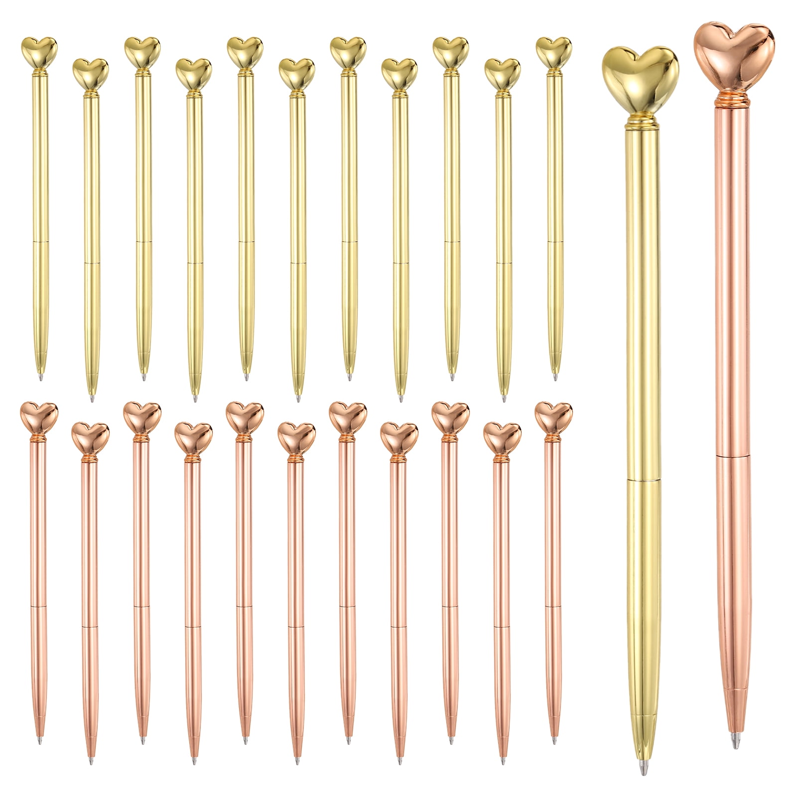 Uxcell Heart Pens 1.0 mm Black Ink, 24 Pcs Metal Cute Pens Heart Ballpoint Retractable for Women Wedding Office Party, Rose Gold/Electroplated Gold