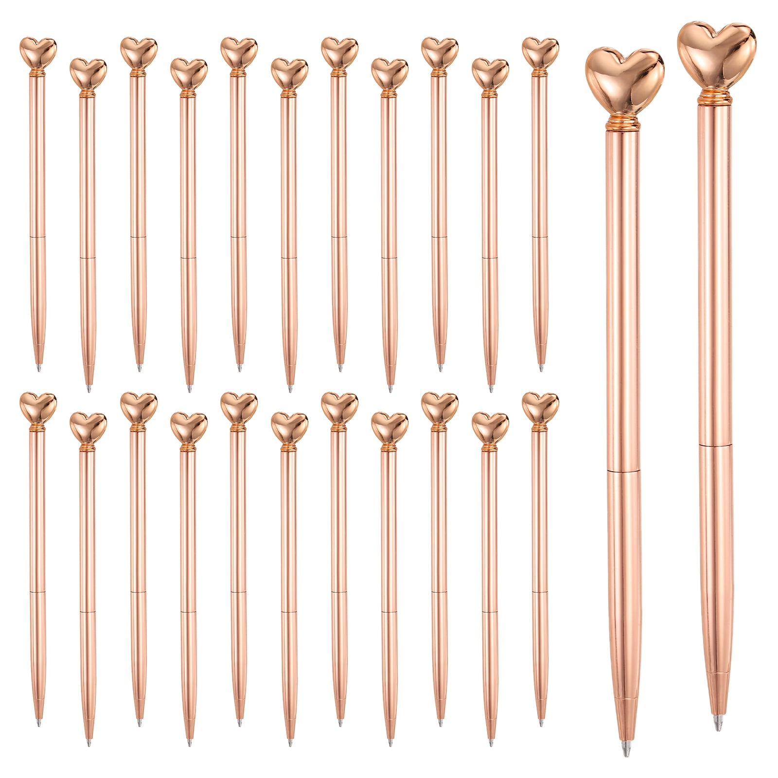 Uxcell Heart Pens 1.0 mm Black Ink, 24 Pcs Metal Cute Pens Heart Ballpoint Retractable for Women Wedding Office Party, Rose Gold