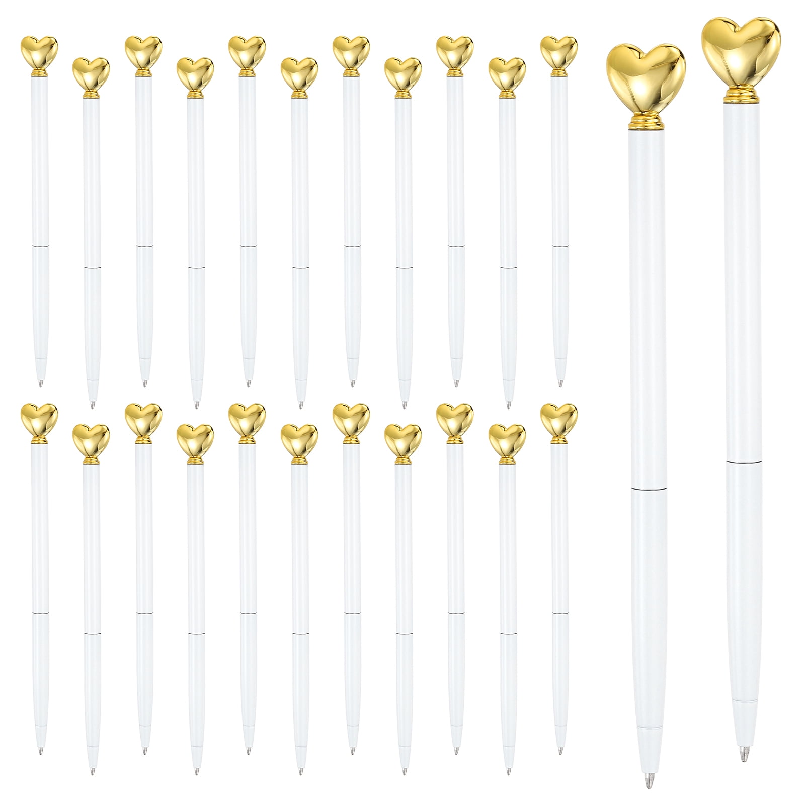 Uxcell Heart Pens 1.0 mm Black Ink, 24 Pcs Metal Cute Pens Heart Ballpoint Retractable for Women Wedding Office Party, White/Gold