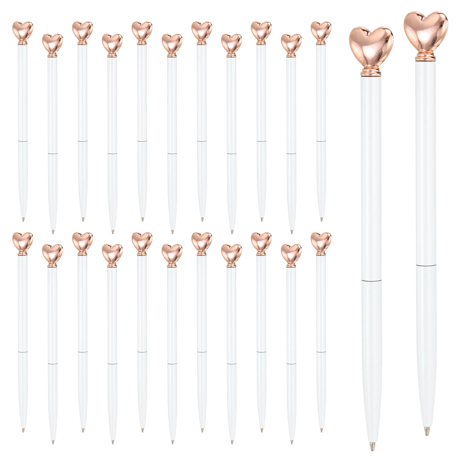 Uxcell Heart Pens 1.0 mm Black Ink, 24 Pcs Metal Cute Pens Heart Ballpoint Retractable for Women Wedding Office Party, White/Rose Gold