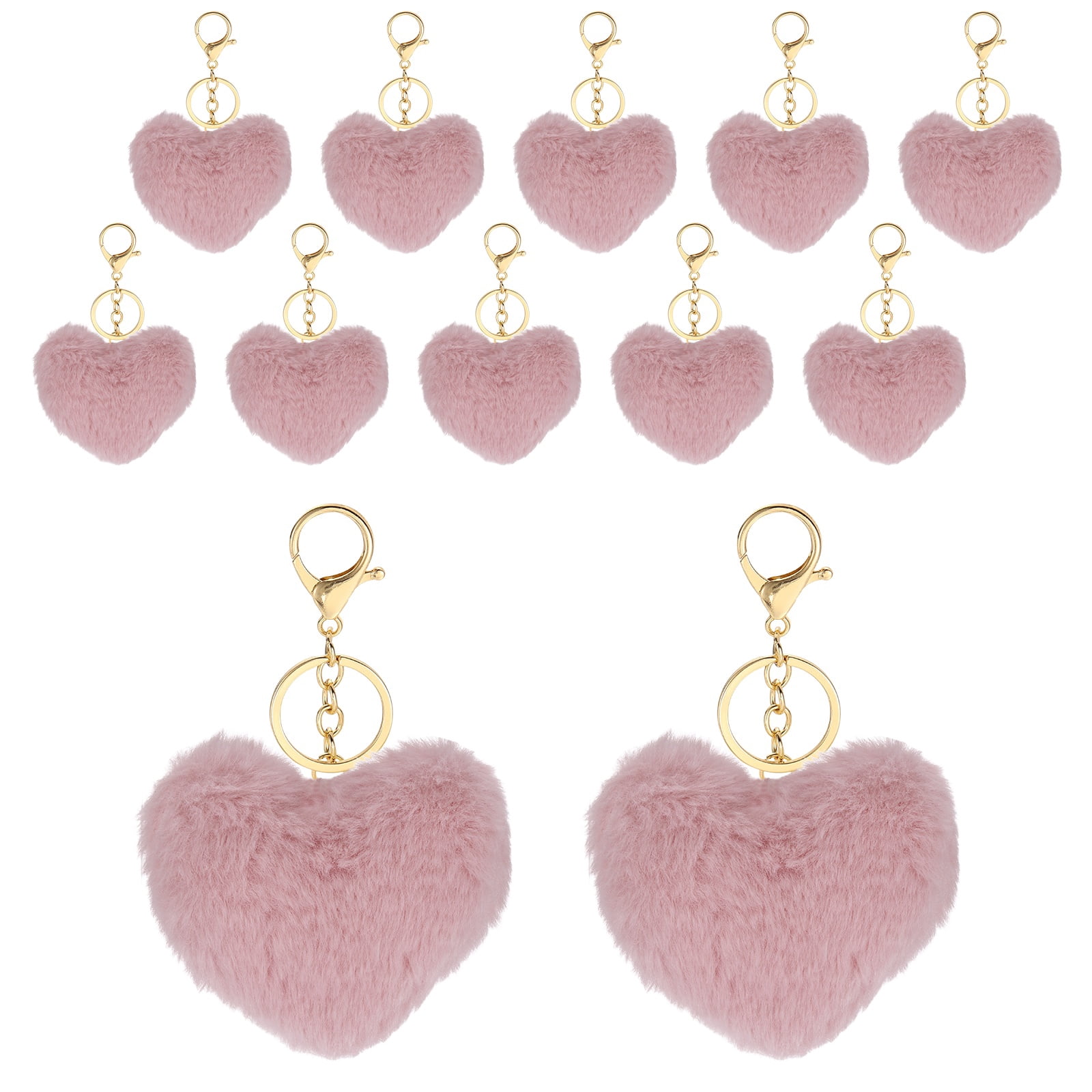 Uxcell Heart Pom Pom Keychain, 12 Pcs Heart Shaped Faux Fur Fluffy Ball ...