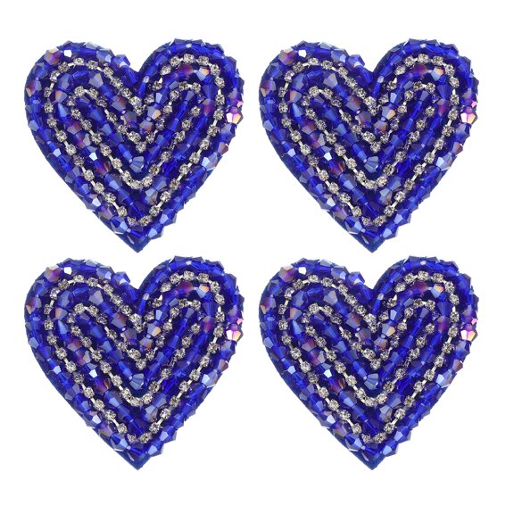 Uxcell Heart Rhinestone Patches, 4 Pcs Heart Patches Sew on Applique Patches, Blue
