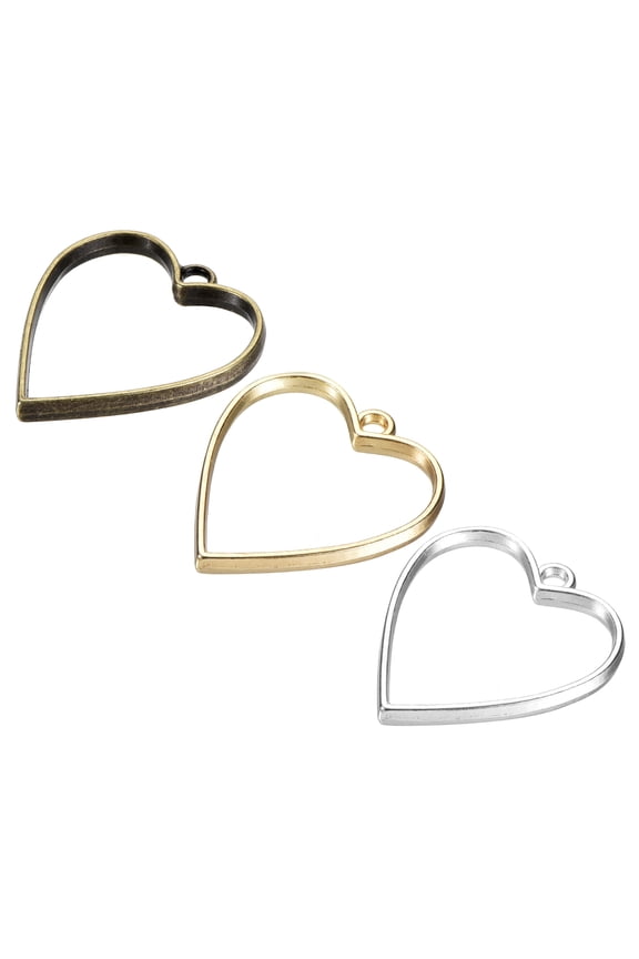 Heart Shape Hollow Resin Pendants Frames for DIY Crafts 3 Colors 30in 1 Set