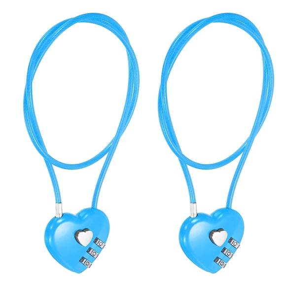 Uxcell Heart Shaped Combination Padlock (19.7 Inch, Blue)(2), 3-Digit Combo Padlock Love Locks with Steel Wire Rope, Suit for Gym Locker/Fence/Luggage/Storage/Backpack/Toolbox/Cabinets