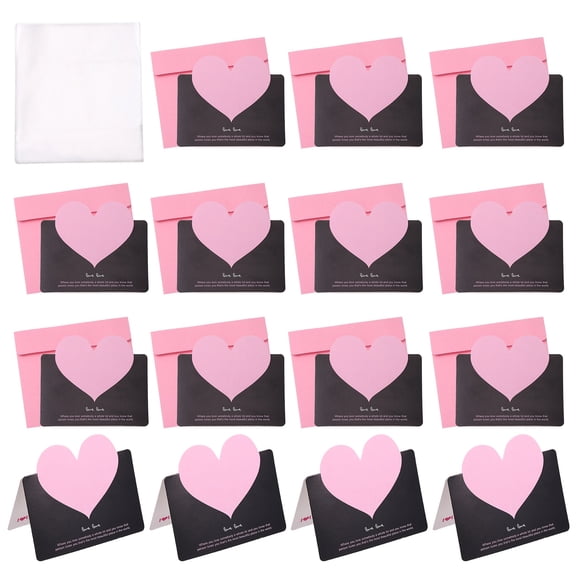 Uxcell Heart Shaped Greeting Card with Envelope 24 Set, (5.4 x 3.9-Inch, Black/Pink), Foldable Best Wishes Note Card, Great for Friends Anniversary Wedding Party
