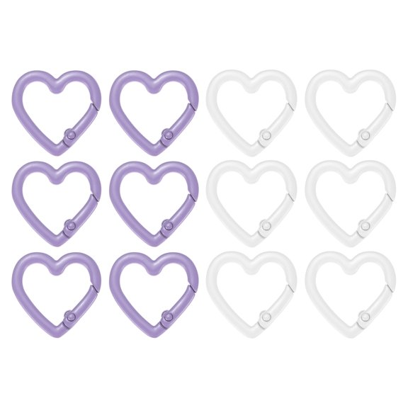 Uxcell Heart Shaped Hook Clip [12 Pack] - Keychain Clip Spring Snap Hook [Light Purple/White/Aluminum Alloy]