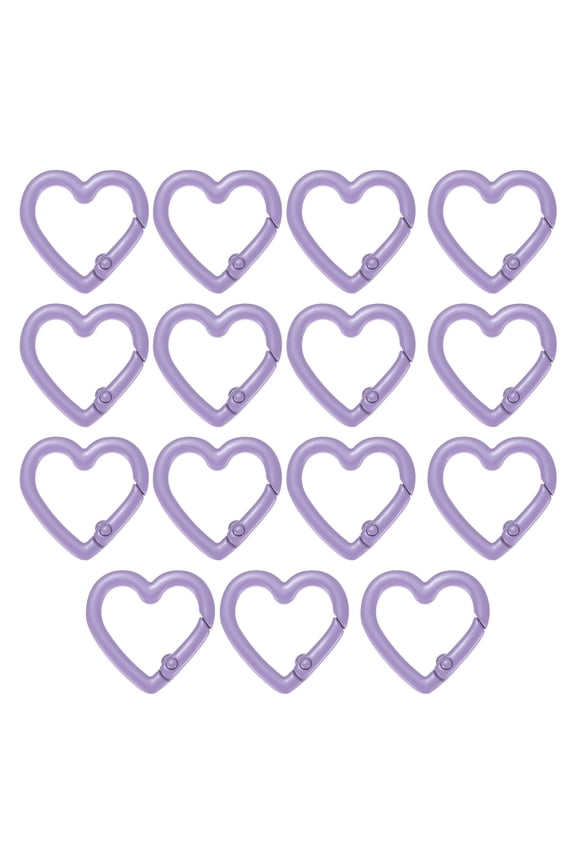 Heart Shaped Hook Clip [15 Pack] - Keychain Clip Spring Snap Hook [Light Purple/Aluminum Alloy]