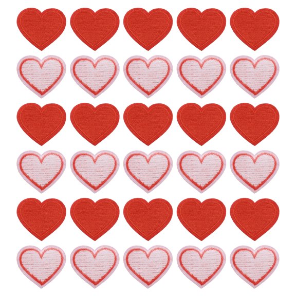 Uxcell Heart Shaped Iron on Patches Embroidered Iron On Transfer Patches for Clothing Repair Red 30PCS 1.57"x1.37"