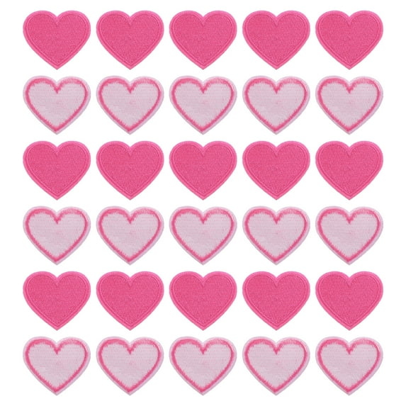 Uxcell Heart Shaped Iron on Patches Embroidered Iron On Transfer Patches for Clothing Repair Rose Pink 30PCS 1.57"x1.37"