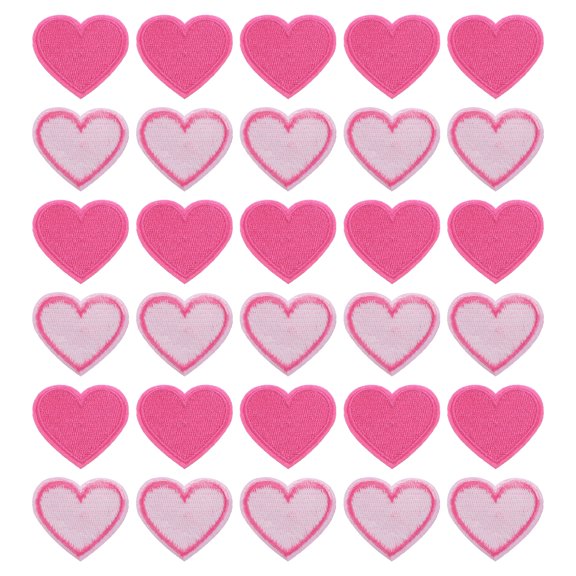 Uxcell Heart Shaped Iron on Patches Embroidered Iron On Transfer Patches for Clothing Repair Rose Pink 30PCS 1.57"x1.37"