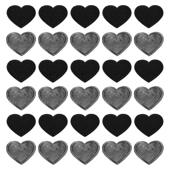 Uxcell 30 Pcs Heart Shaped Iron on Patches Embroidered Sew Patches Appliques for Clothing Repair Black 1.57"x1.38"