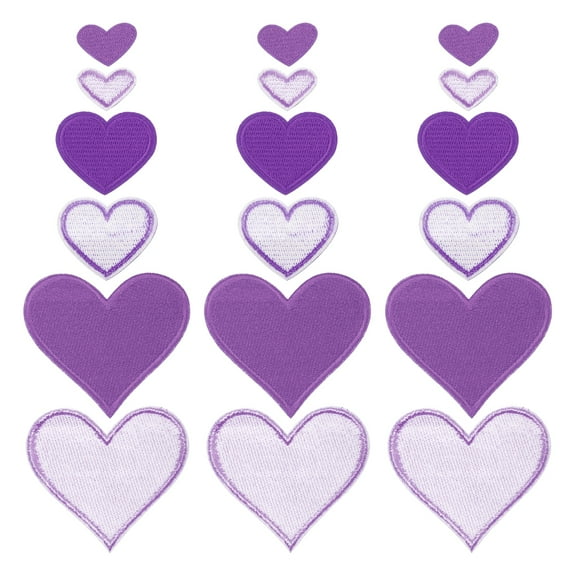 Uxcell Heart Shaped Iron on Patches 2.5/4/7x2/3.5/6.8cm Embroidered Sew Patches Appliques Garment Embellishments for Clothing Repair Backpack Shoes Decoration Purple 30Pcs