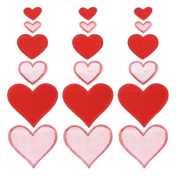 Uxcell Heart Shaped Iron on Patches 2.5/4/7x2/3.5/6.8cm Embroidered Sew Patches Appliques Garment Embellishments for Clothing Repair Backpack Shoes Decoration Red 30Pcs
