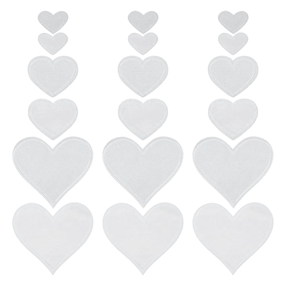 Uxcell Heart Shaped Iron on Patches 2.5/4/7x2/3.5/6.8cm Embroidered Sew Patches Appliques Garment Embellishments for Clothing Repair Backpack Shoes Decoration White 30Pcs