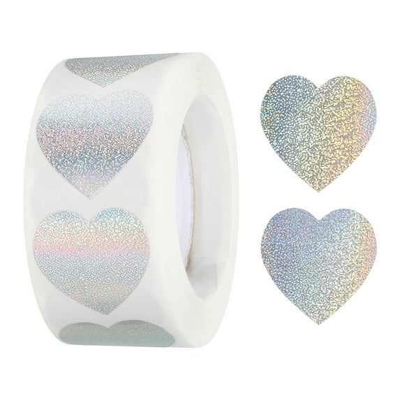 Uxcell Heart Shaped Sticker 1 Inch Self Adhesive Love Sticker Label for Valentine Day, Dotted Silver 500 Pcs