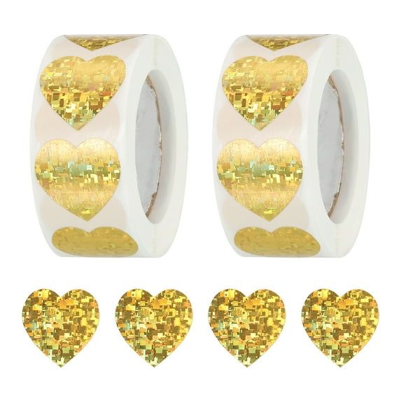 Uxcell Heart Shaped Sticker 1 Inch Self Adhesive Love Sticker Label for Valentine Day, Glitter Golden 1000 Pcs
