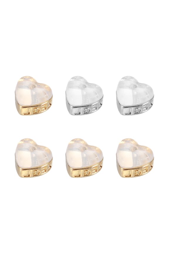 Heart Silicone Earring Backs, Soft Earring Back Stopper Secure Replacements with Plated for Studs Droopy Ears (Love Style, 2 Silver/4 Gold, Pack of 6)