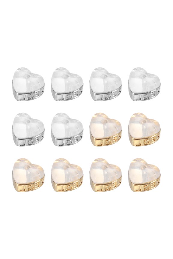 Heart Silicone Earring Backs, Soft Earring Back Stopper Secure Replacements with Plated for Studs Droopy Ears (Love Style, Silver/Gold, Pack of 12)