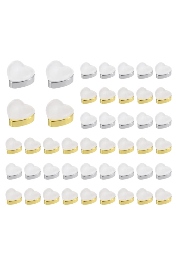 Heart Silicone Earring Backs, Soft Earring Back Stopper Secure Replacements with Plated for Studs Droopy Ears (Silver/Gold, Pack of 50)