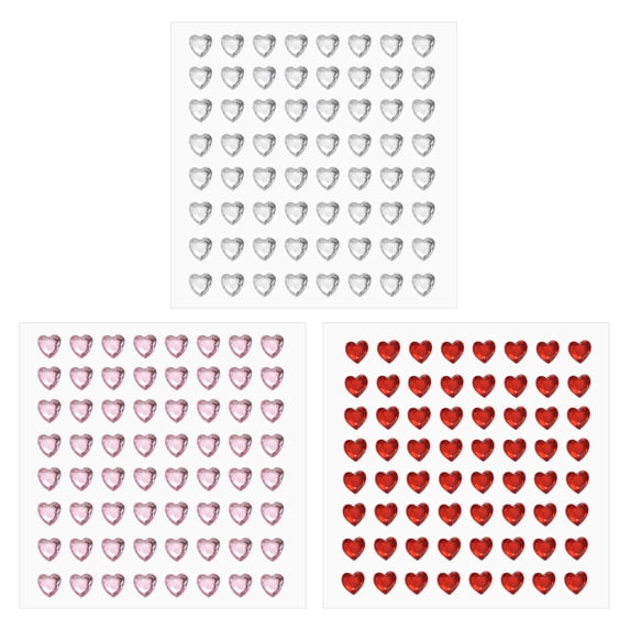 Uxcell Heart Stickers, Self Adhesive Acrylic Heart Rhinestones Jewel Sticker for Crafting Decor Makeup DIY White/Pink/Red