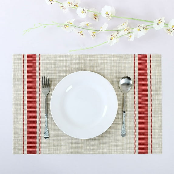 Uxcell Heat Resistant Red Strip Tables Mats Placemats 6Pack