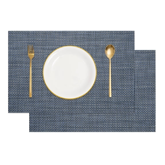 Uxcell Heat Resistant Woven Washable Placemats, 12x18 Inch Vinyl 4Ply Woven Washable Non-Slip Table Mats for Dining Table Kitchen Outdoor Home Decoration(Navy Blue,2Pcs)